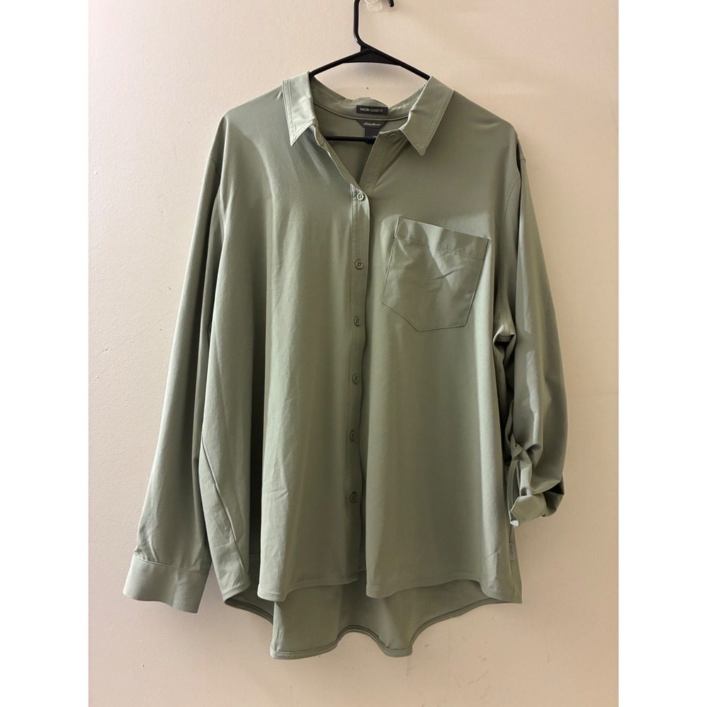 Eddie Bauer Womens 2XL Sage Green Modern Classic Fit Button Up Shirt Casual
